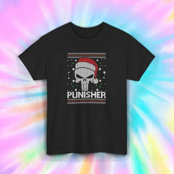 Punisher Skeleton Head Christmas Holiday Figure Hat Graphic Unisex T-Shirt, up to size 5XL