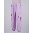 thumbnail image 4 of LiiYii Girls Athletic Cargo Pants Y2K Trousers with Pockets Kids Jogger Loose Sweatpants Wide Leg Pink 160, 4 of 7