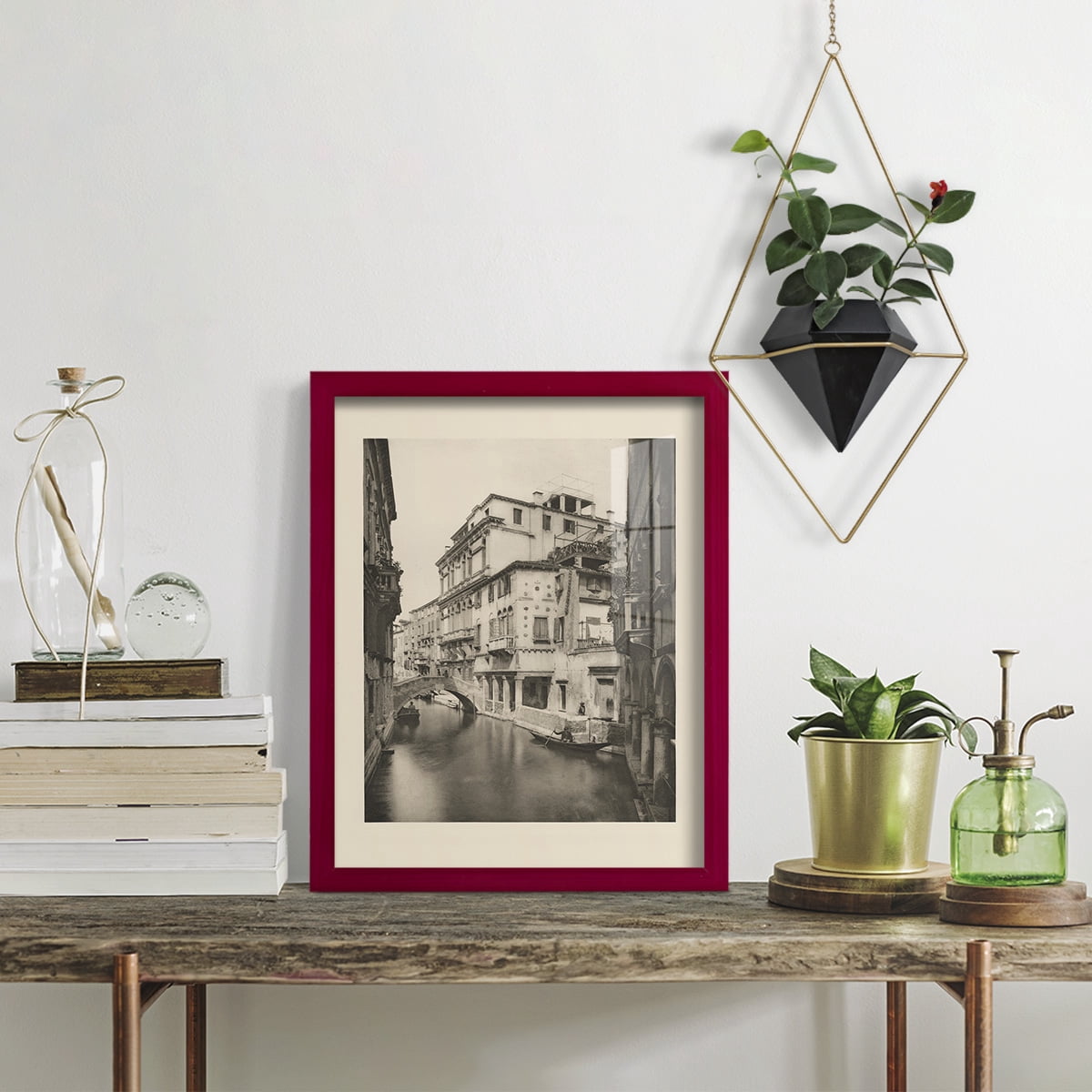 Vintage Views of Venice VI - Framed Print w/glass - Cherry Red