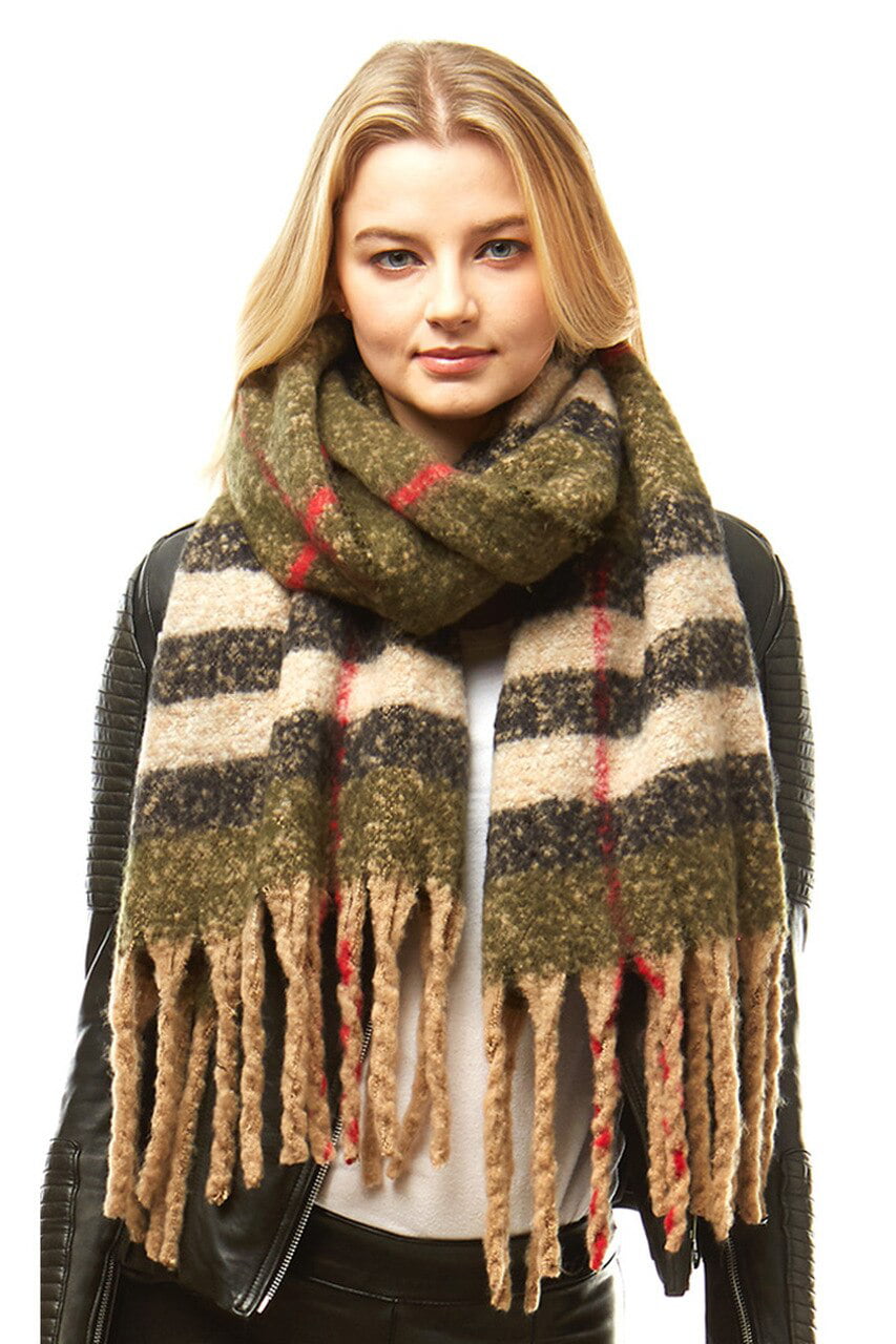 boutique scarf accessories apparel scarves women clothing fashion winter fall Plush Plaid Oblong Scarf