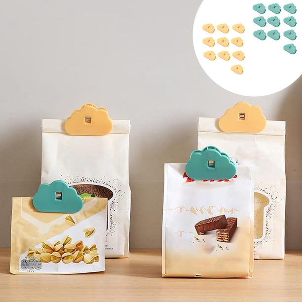 Clip de sellado de bolsas de comida Pack de 10 | Sellador de bolsas de snacks de plástico ABS | Preservador hermético de frescura | Verde Amarillo Duradero | 7,5x4,5x3cm | Abrazadera para
