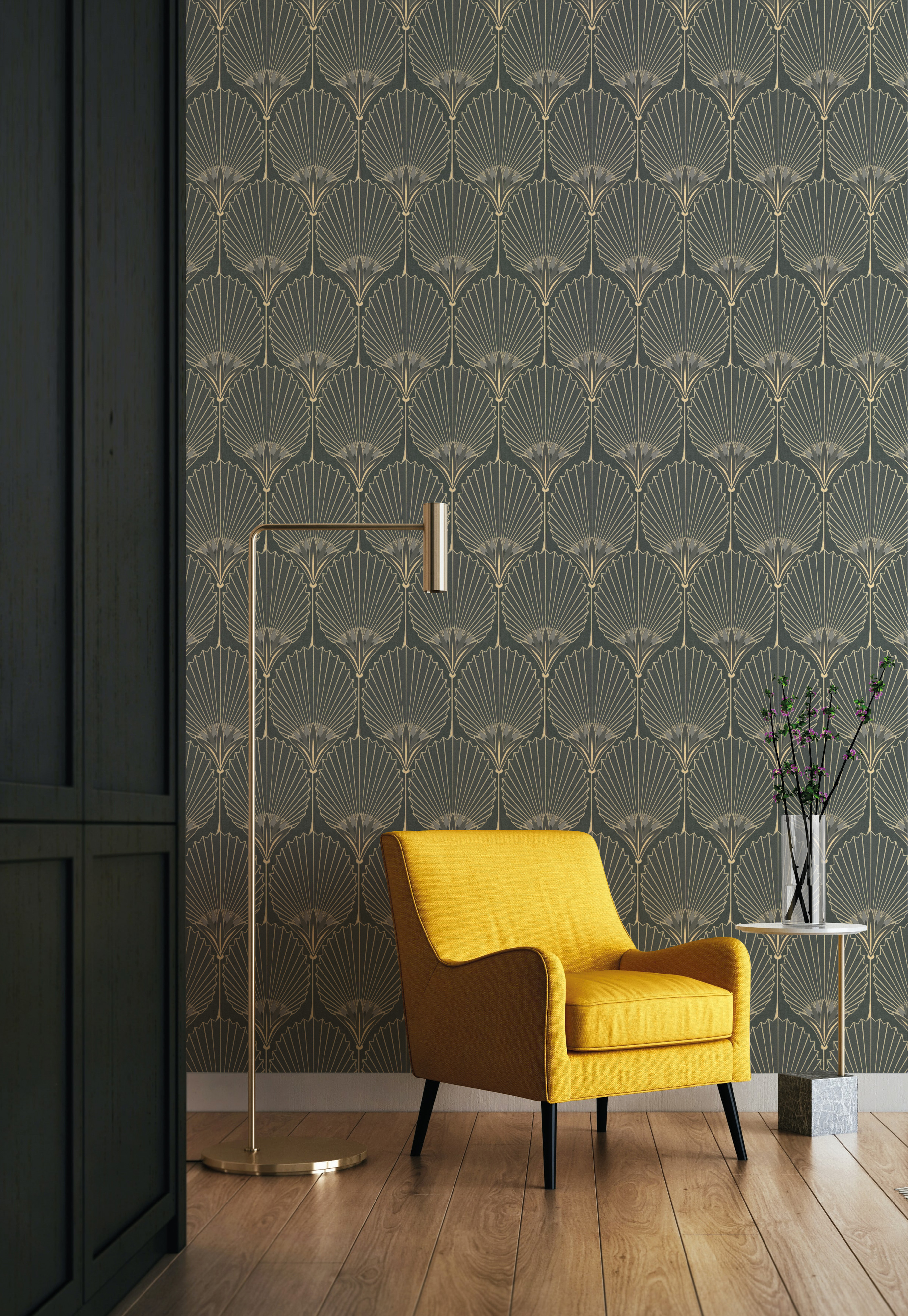 Grey Bold Art Deco Fan Wallpaper R8372