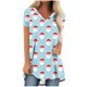 thumbnail image 2 of Fiudx Ofertas Flash Del Día Top de Manga Corta con Cuello En V Raglán con Parte Delantera Corta y Espalda Larga con Estampado Navideño Informal a La Moda para Mujer, 2 of 5