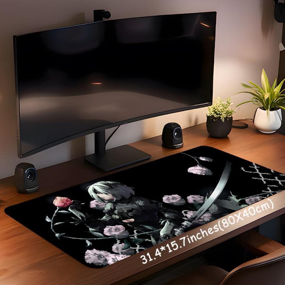 HELLOYOUNG Gaming Mouse Pad Large, Anime Girl Desk Mat with Non-Slip Rubber Base, Stitched Edges, Spill-Proof Surface for Gamer Computer Office Home - Rectangular Keyboard Mousepad