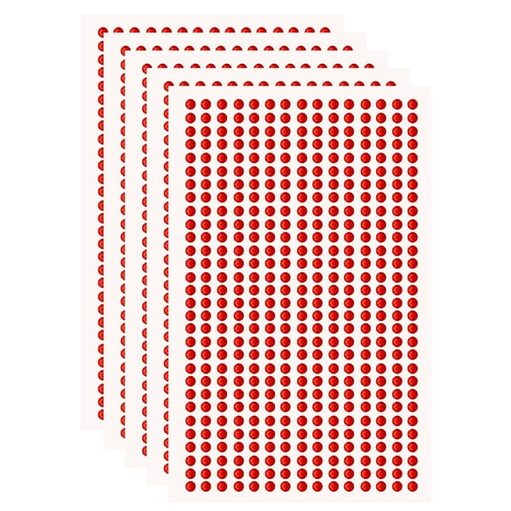 Uxcell 5 Sheet/2250pcs Rhinestone Adhesive Stickers Self Adhesive Acrylic Gem Sticker 3mm Plastic Face Bling Gem Stones Jewel for Nail Art Craft Clothes DIY Makeup Decoration, Red