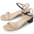 thumbnail image 1 of Sandalias De Tacón Grueso Correa De Tobillo Punta Cuadrada Para Mujeres Beige 36, 1 of 7
