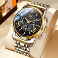 thumbnail image 3 of OLEVS Watches for Men, Mens Watches Quartz Gold Stainless Steel Waterproof Luminous Business Calendar Wrist Watch reloj para hombre Black Dial, 3 of 12