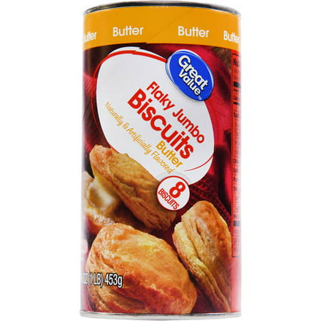 Great Value Butter Flaky Jumbo Biscuits, 16 oz, 8 Count