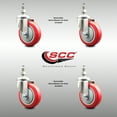 thumbnail image 2 of 4 Inch 316SS Red Polyurethane Wheel Swivel 3/8 Inch Threaded Stem Caster Set, 2 of 2