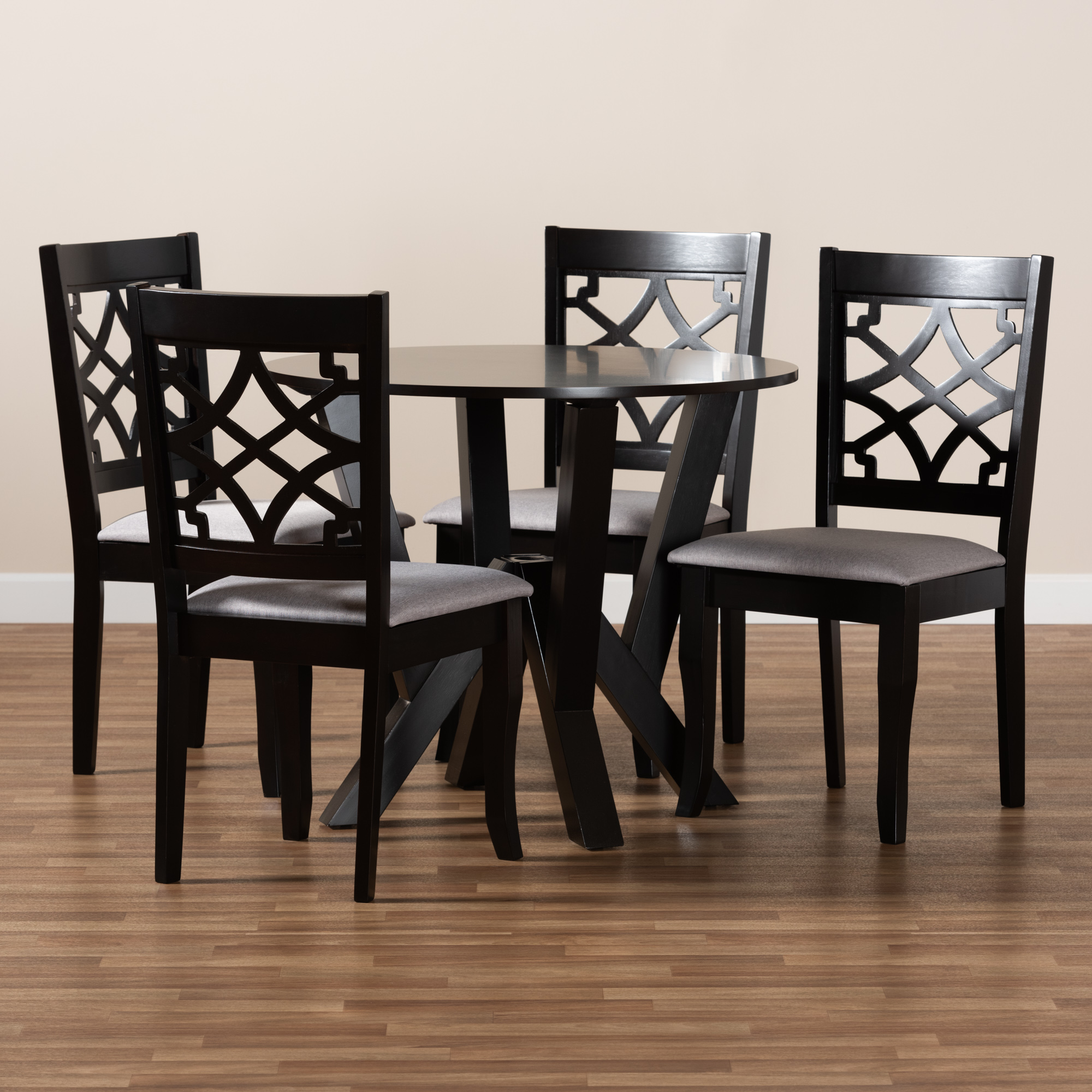 Baxton Studio Alisa Modern and Contemporary Grey Fabric Upholstered and Dark Brown Finished Wood 5-Piece Dining Set