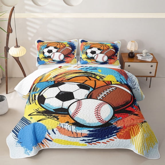 Homewish Color Splash Balls Twin Quilt Set, Sport Twin Coverlet Set for Boys and Girls, 2-Piece, 1 Comforter and 1 Pillowcase