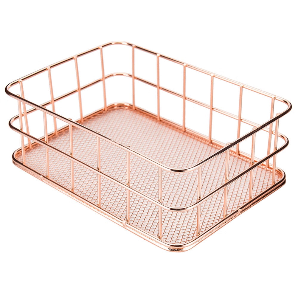 SESAVER Metal Storage Basket Rose Gold Storage Organizer Square/Round