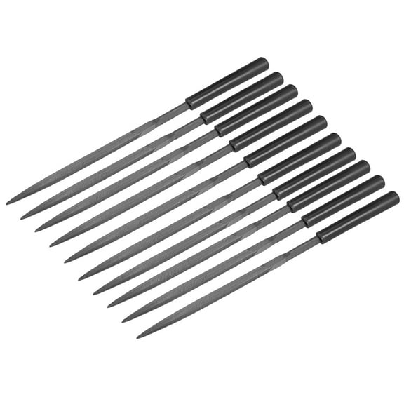 10Pcs Second Cut Steel Triangular Needle File with Plastic Handle, 5mm x 180mm