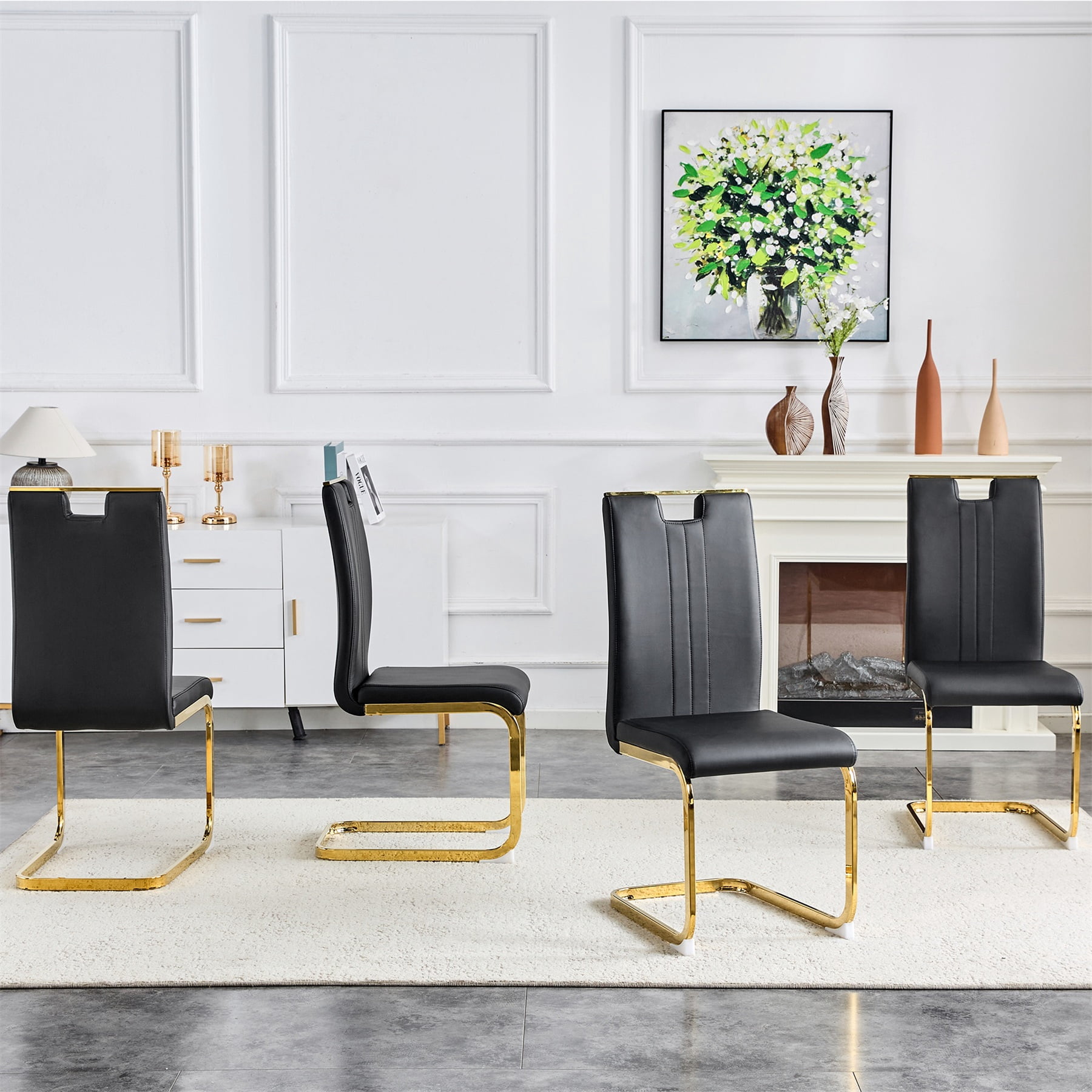 Alvantor Dining Chairs Set of 4, Simple Bow-Shaped Chairs, Accent Chairs for Dining Room & Kitchen Black