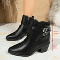 thumbnail image 6 of LOVZFMLL Boots for Women Ankle Chelsea Boots Side Zipper Pointy Toe Slip Resistant Mid Block Heel Buckle Detail Fall Winter, 6 of 9