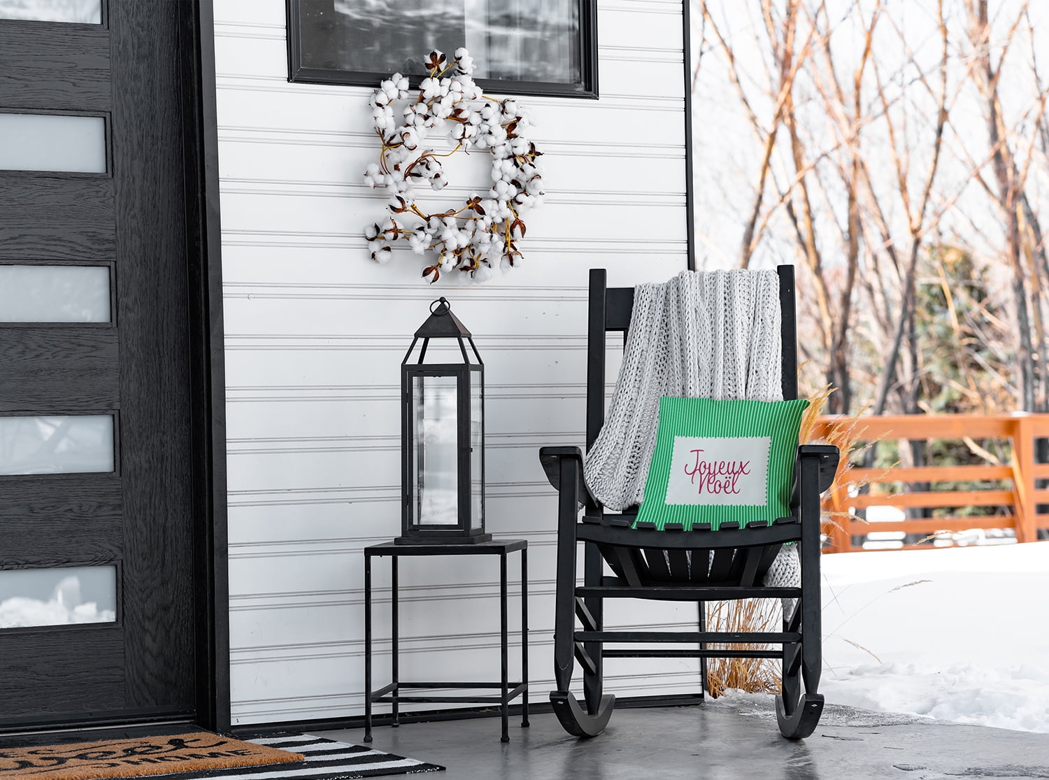 16" x 16" Simply Daisy Joyeux Noel Ticking Polyester Indoor/Outdoor Pillow, Bright Green Qty 1