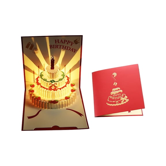 CCOCC 3D Cake Light Music Happy Birthday Cards for Mom Dad Wife Husband Sister Boy Girl Honey and Friends Four colors to choose from Red 2ct