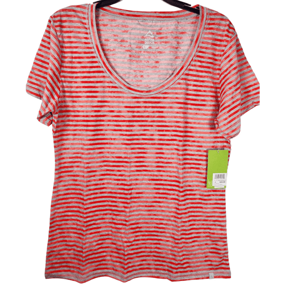 Alpine Design Women's Stripes Scoop Neck T-Shirt, Dubarry Gray/Red, Small