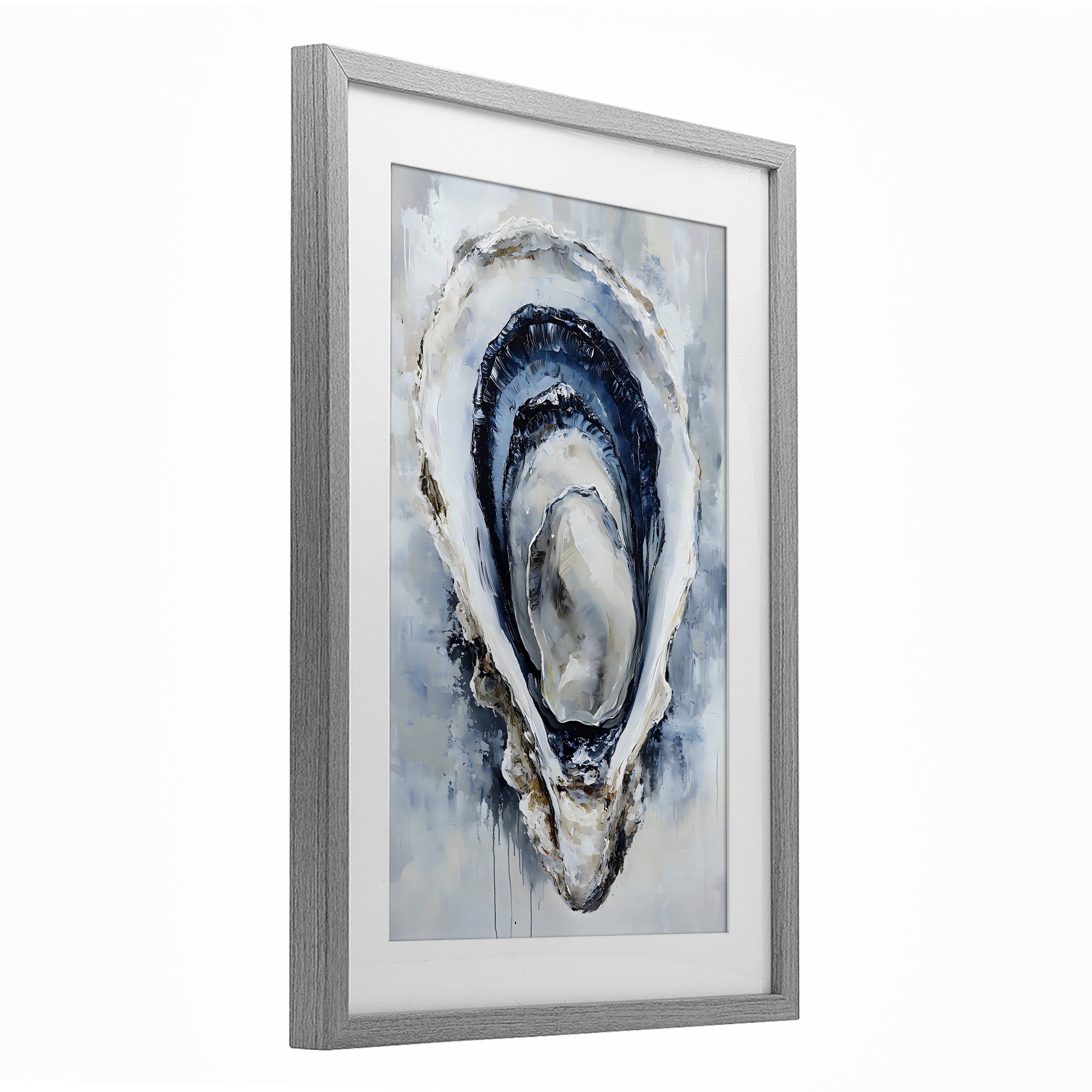 Stupell Industries Blue Oyster Shell Interior Gray Framed Print Under Glass, design by Creative Studio