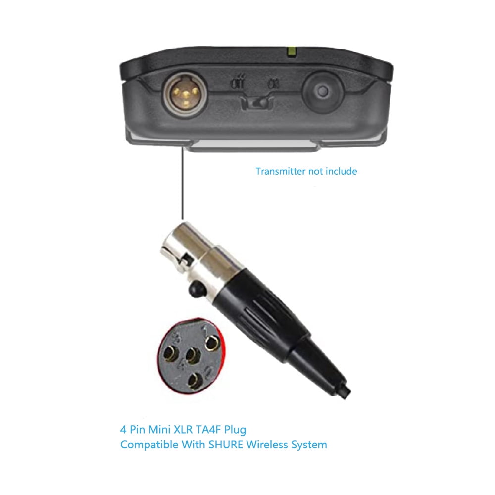 Black Lavalier Microphone, Cardioid Condenser Clip-on Mic for Shure Wireless Systems, Mini XLR 4Pin TA4F Plug