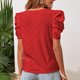 thumbnail image 2 of Camiseta holgada de mujer con mangas cortas abullonadas y cuello redondo - Talla XL Top de verano de jacquard rojo calado, 2 of 7