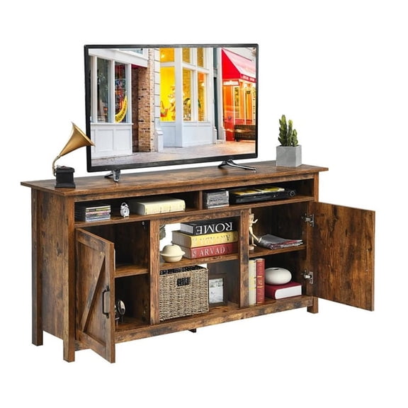 Pemberly Row 60'' TV Stand Entertainment Center with Shelves & Cabinet in Brown