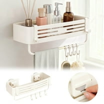 Shower Caddy Suction Cup Bathroom Organizer Heavy Duty Corner Storage Shelf With Portable Hooks For Dorm Bathroom No Drilling Removable