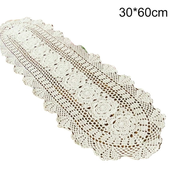 Papaba Table Runner,Vintage Handmade Crochet Lace Hollow Dining Table Runner Placemat Home Decor