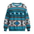 thumbnail image 4 of SCRAWLGOD American Tribal Cow Print Blue Women Crewneck Sweatshirts with Pockets Long Sleeve Drop Shoulder Pullovers Comfy Stylish Loose Fit Clothes for Daily Wear, L, 4 of 6
