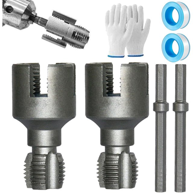 Integrated Internal & External Pipe Threading Tool, Pipe Thread Cutting Tool, Electric Drill Compatible PVC Pipe Threader Kit, Pipes Thread Maker Tooll for Cutting & Pipe (2Sets*3/4")