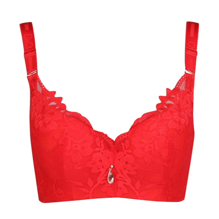 Bigersell Padded Bralettes for Women Solid Lace Push-up Bra Underwire  Underwear Regular Size Sports Bras for Female, Style 6050, Red 46C 