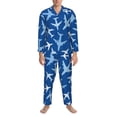 thumbnail image 3 of Fuzoiu Airplanes in the Sky Print Men's Long-Sleeved Pajama,Lounge Button Down Nightwear,Mens Notch Collar Pajama Set -XX-Large, 3 of 7