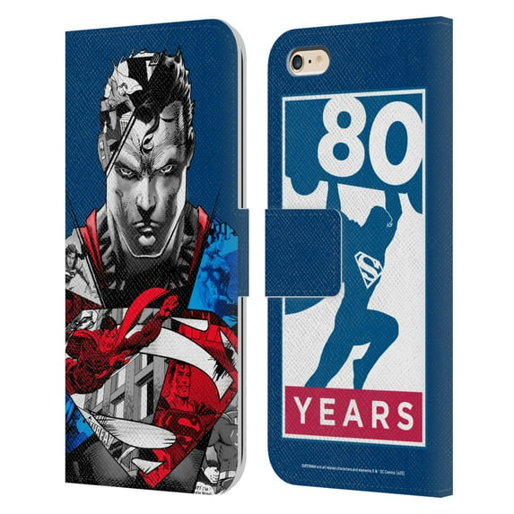 Head Case Designs Officially Licensed Superman DC Comics 80th Anniversary Collage Leather Book Wallet Case Cover Compatible with Apple iPhone 6 Plus / iPhone 6s Plus