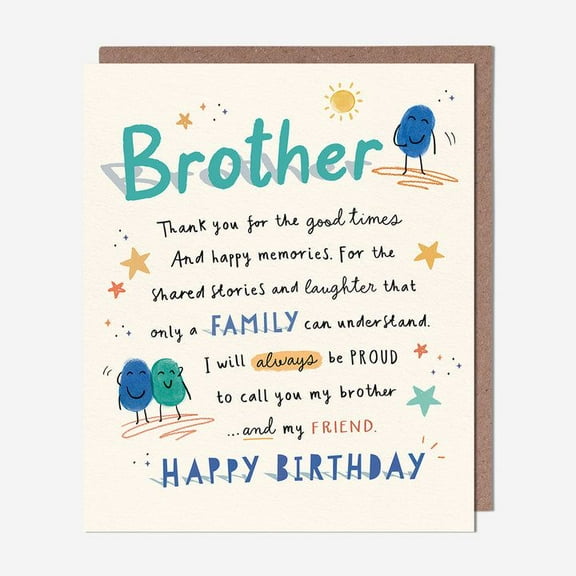 Brother Birthday Card - Heartfelt Message for Sibling – Unique Family Design – Blank Inside, Envelope Included – Perfect Gift for Brother