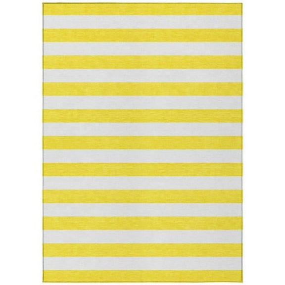 HomeRoots 560975 8 x 10 ft. Yellow & White Striped Washable Non Skid Indoor Outdoor Rectangle Machine Woven Area Rug