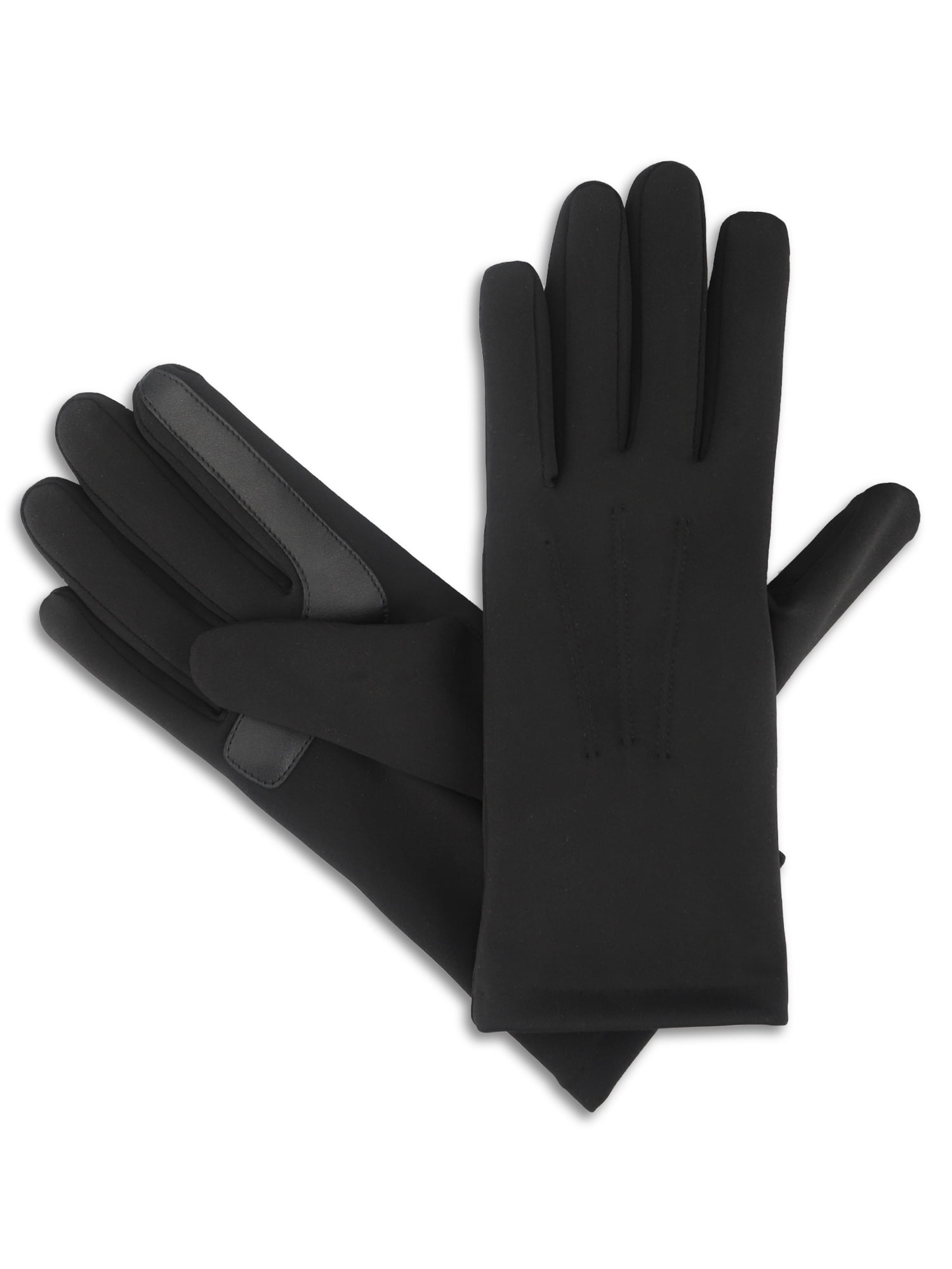 Isotoner Women's Everyday Spandex Gloves with Fleece Lining, Black, S/M