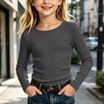 thumbnail image 2 of biudgviw Girls Long Sleeve Shirts Casual Crewneck Soft Base Layer Kids Textured Comfortable Undershirts for Everyday Wear(Dark Gray,12-13 Years), 2 of 7