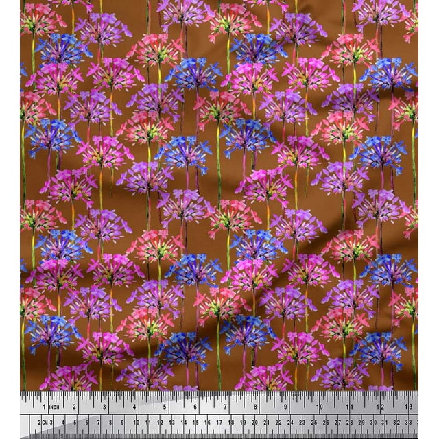 Soimoi Cotton Voile Fabric Periwinkle Floral Print Fabric by the Yard 42 Inch Wide