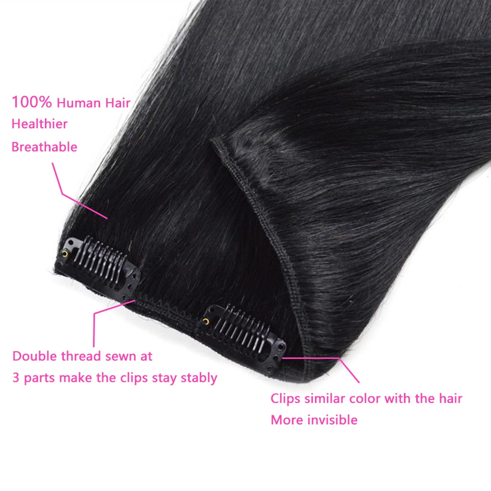 Clip In Human Hair Extensions, Real Remy Thick Straight Clip Ins Black Human Hair Extensions for Relaxed Hair 7 Pieces Per Set for Women, #1B 120 Gram