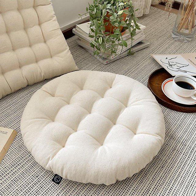 Cojín de silla elegante y redondo de 40 x 40 cm, algodón, lavable a máquina, color crema