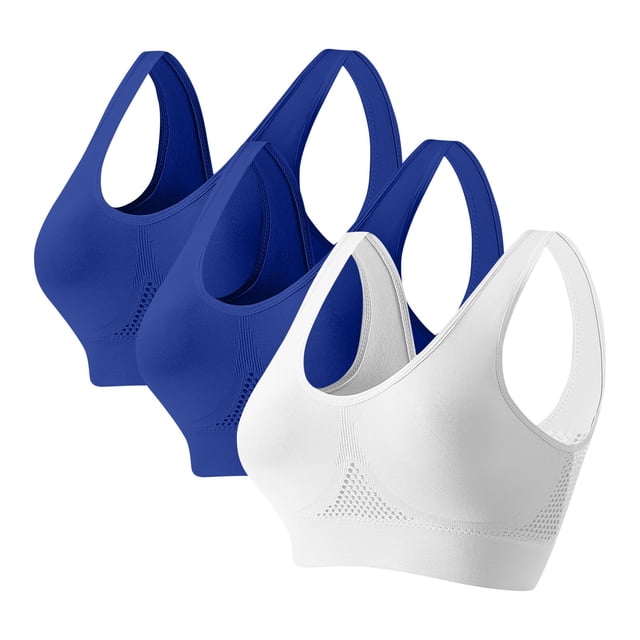HongQid 3pcs Wireless Seamless Sports Bra for Women with Support - No Underwire Full Coverage Push Up Bras for Women