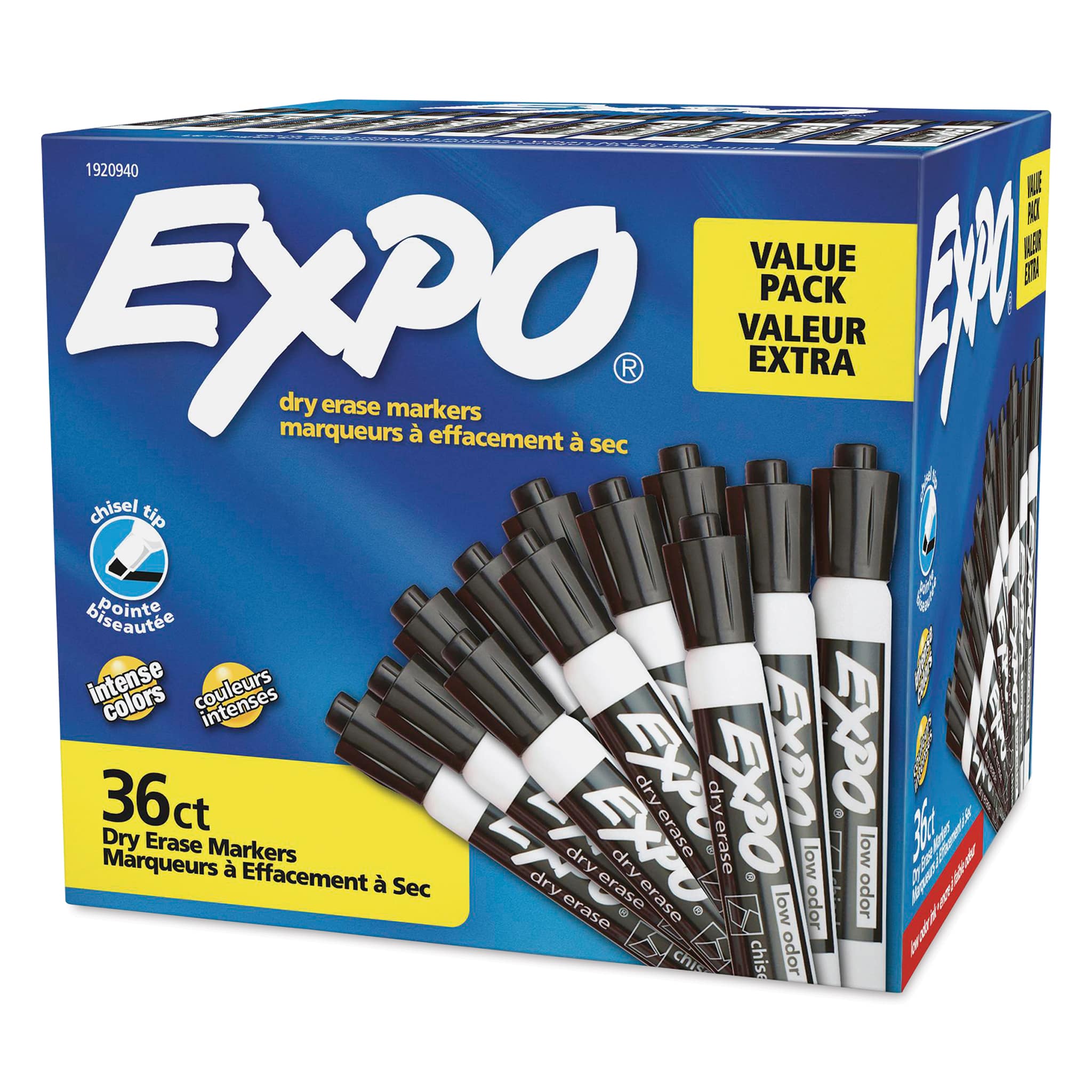 Expo Low Odor Dry Erase Markers, Chisel Tip Black, 36 Pack