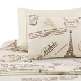 thumbnail image 3 of Marina Decoration Ultra Soft Silky Deep Pocket Rich Printed Bedding Rayon from Bamboo All Season Sheet Set with Pillowcases, Eiffel Tower Ivory Pattern, 3 of 7