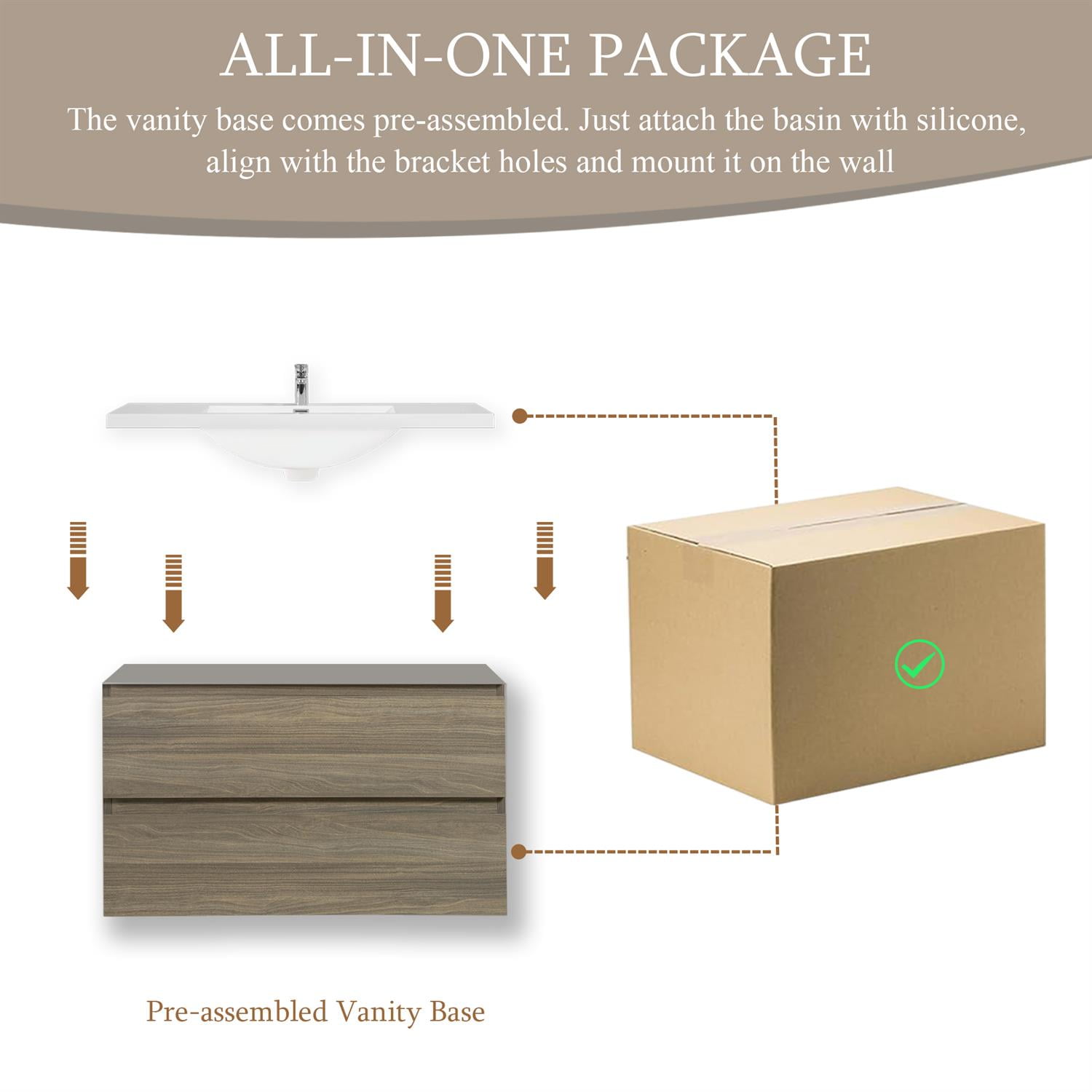 Demi Bonn 36" Floating Bathroom Vanity with Sink, Resin Top Basin and 2 Soft Close Drawers, Faucets and Drains Not Included, Gray