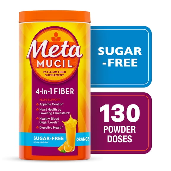 Metamucil GLP-1 Friendly Psyllium Fiber Powder, Sugar-Free, Orange, 130 tsp