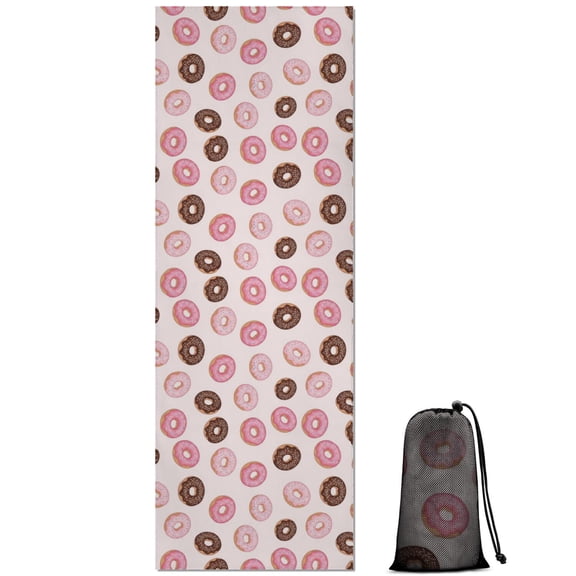 74x26 Inch Yoga Towel, Sweat Absorbent Non-Slip Mat for Hot Yoga, Pilates & Fitness,Two-Tone Chocolate Pink Donut Light Pink Grid Pattern