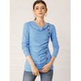 thumbnail image 4 of INSPIRE CHIC Women's Cowl Neck Buttons Decor Long Sleeves Ruched Top, 4 of 6