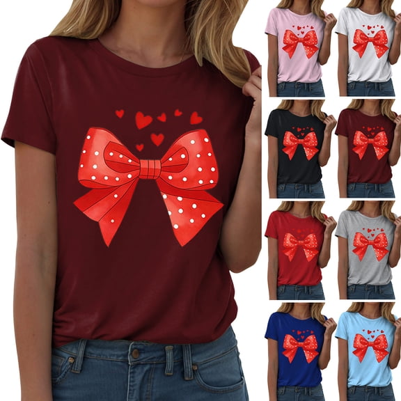 COMVALUE Valentine's Day Shirts for Women:Cute Love Heart Tshirts Graphic Tees Valentine Casual Short Sleeve Top (Red, 3XL)