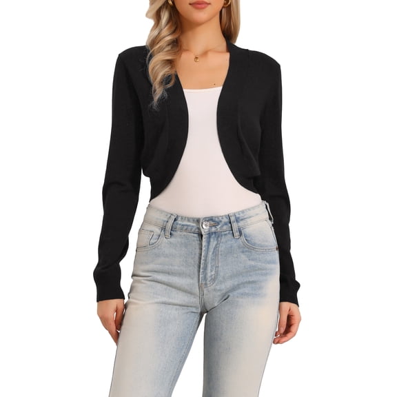 INSPIRE CHIC Long Sleeve Cropped Cardigan Sweaters for Women Open Front Bolero Shrug for Dresses XS Black