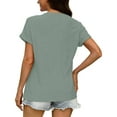thumbnail image 3 of Xuyuer Womens T Shirts Short Sleeve V Neck Loose Casual Summer Tops Water Soluble Flower Solid Color Loose Comfortable Breathable T-shirt, 3 of 5